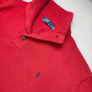 Polo Ralph Lauren Sweater Mens Large Red Cotton Pullover Knit Half Button Pony